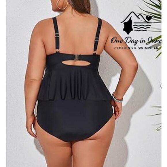 Hanna Nikole Plus Size Knot Front Keyhole Flounce Bikini Swimsuit Size 18W - Picture 2 of 7